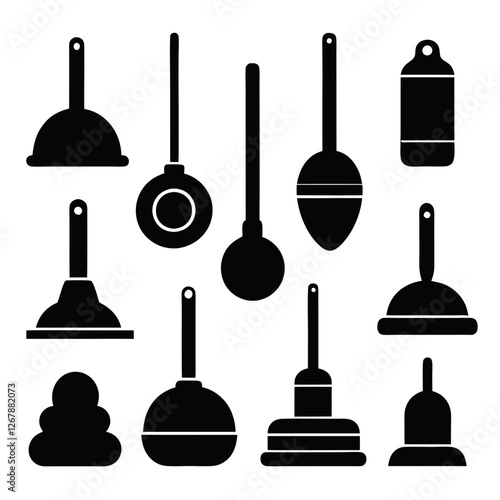 Collection of Silhouetted Plumbing Tools and Accessories