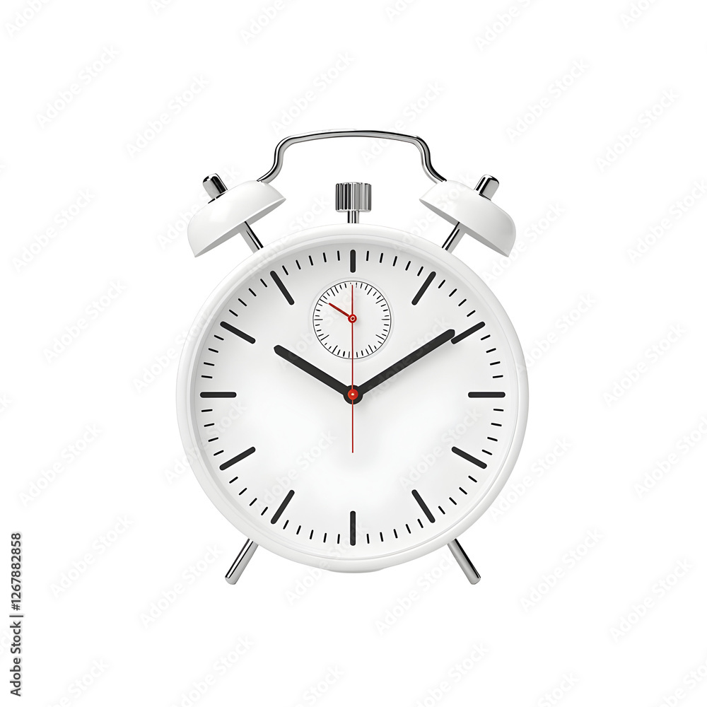 Classic Silver Alarm Clock with Red Second Hand and White Face Classic Silver Alarm Clock with Red Second Hand and White Face
