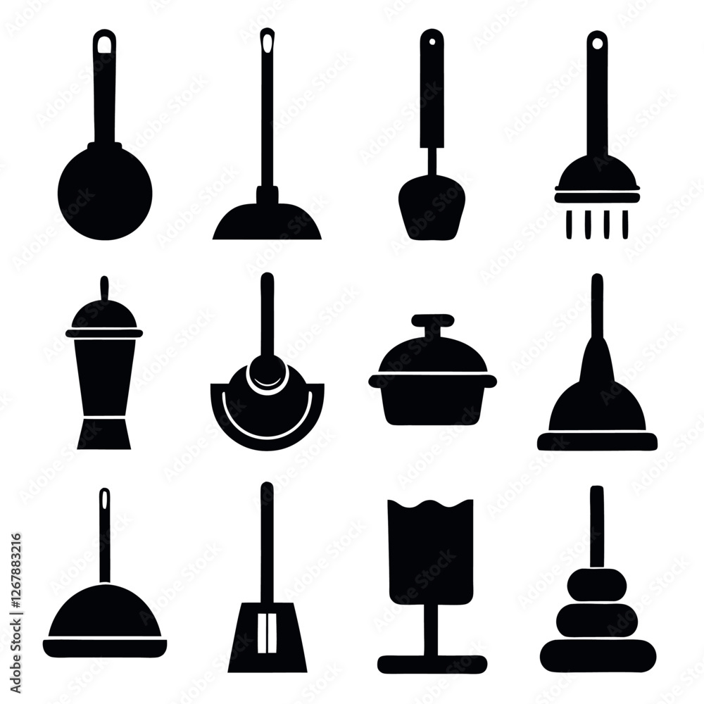 Naklejka premium Collection of Silhouetted Plumbing Tools and Accessories