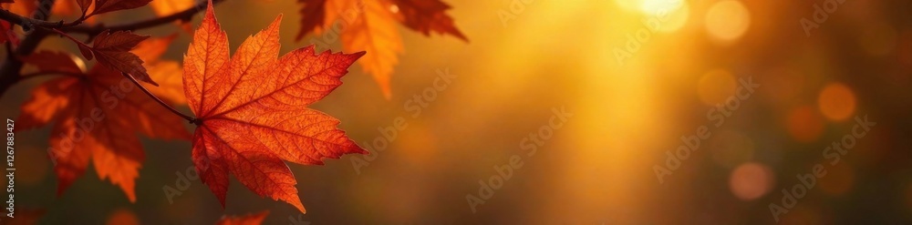 Autumn Leaf with Golden Light, autumn landscape, nature, fall colors Autumn Leaf with Golden Light, autumn landscape, nature, fall colors