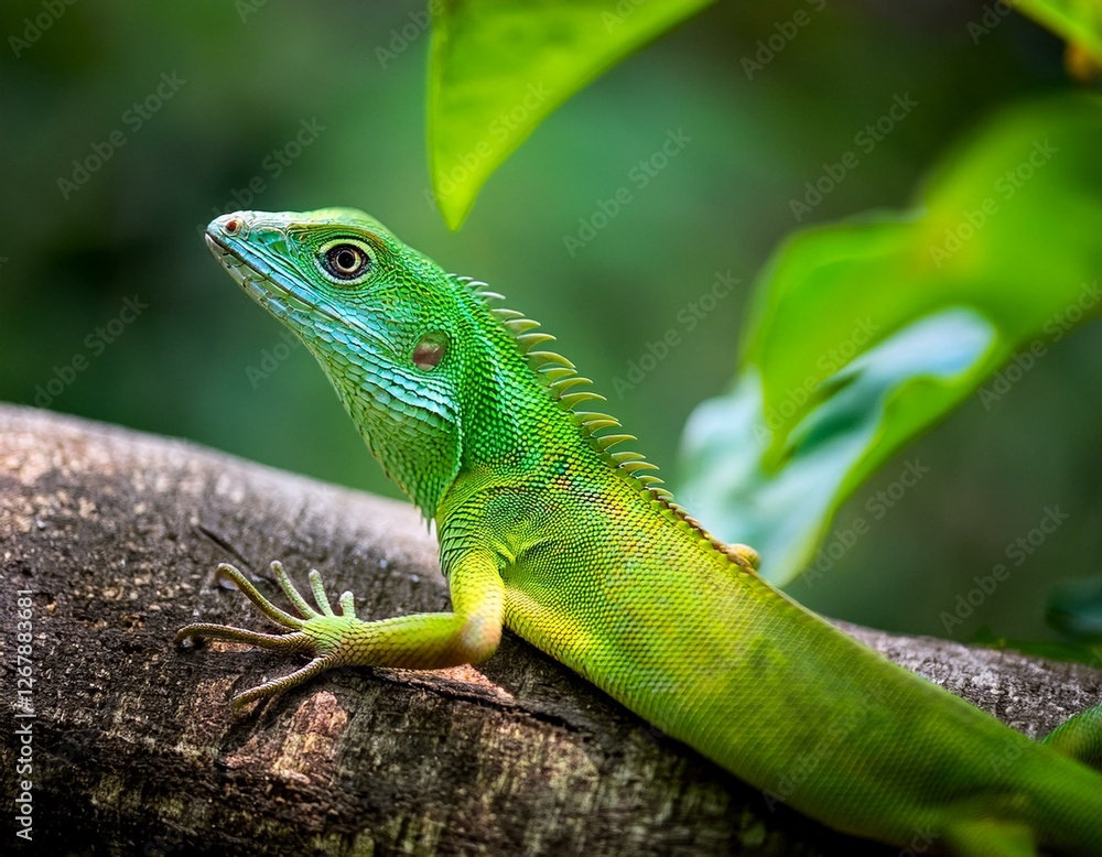 common green forest lizard calotes calotes yala national park sri lanka