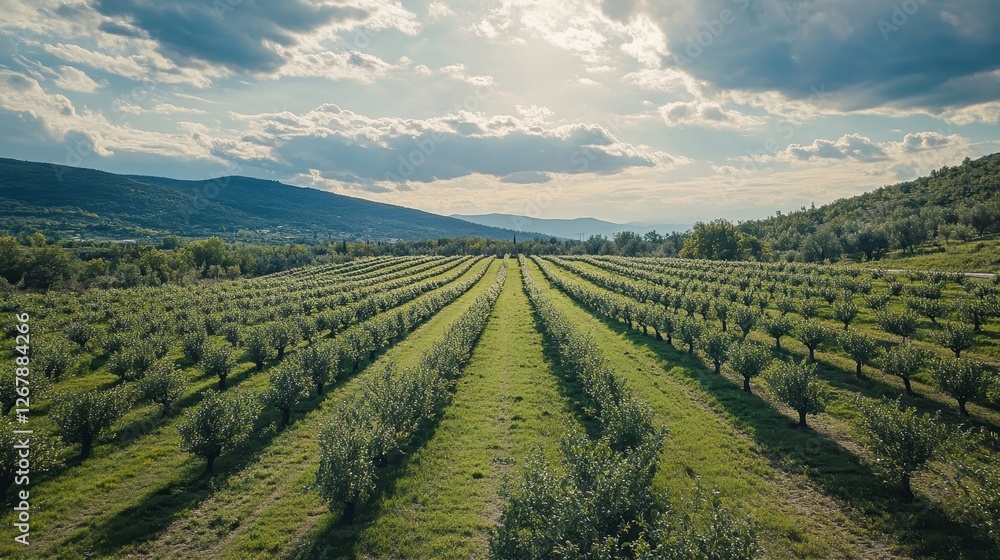 Expansive Olive Grove Under Dramatic Sky Expansive Olive Grove Under Dramatic Sky