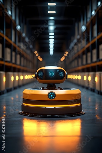 Automatic forklifts and robots move boxes efficiently in smart warehouses.  realism enhances the sense of advanced technology and efficiency. Ideal for ads, smart logistics, or Industry 4.0 articles. photo