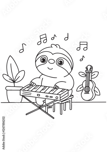 Coloring book cute sloth musician Color this talented animal playing the keyboard. Perfect for kids