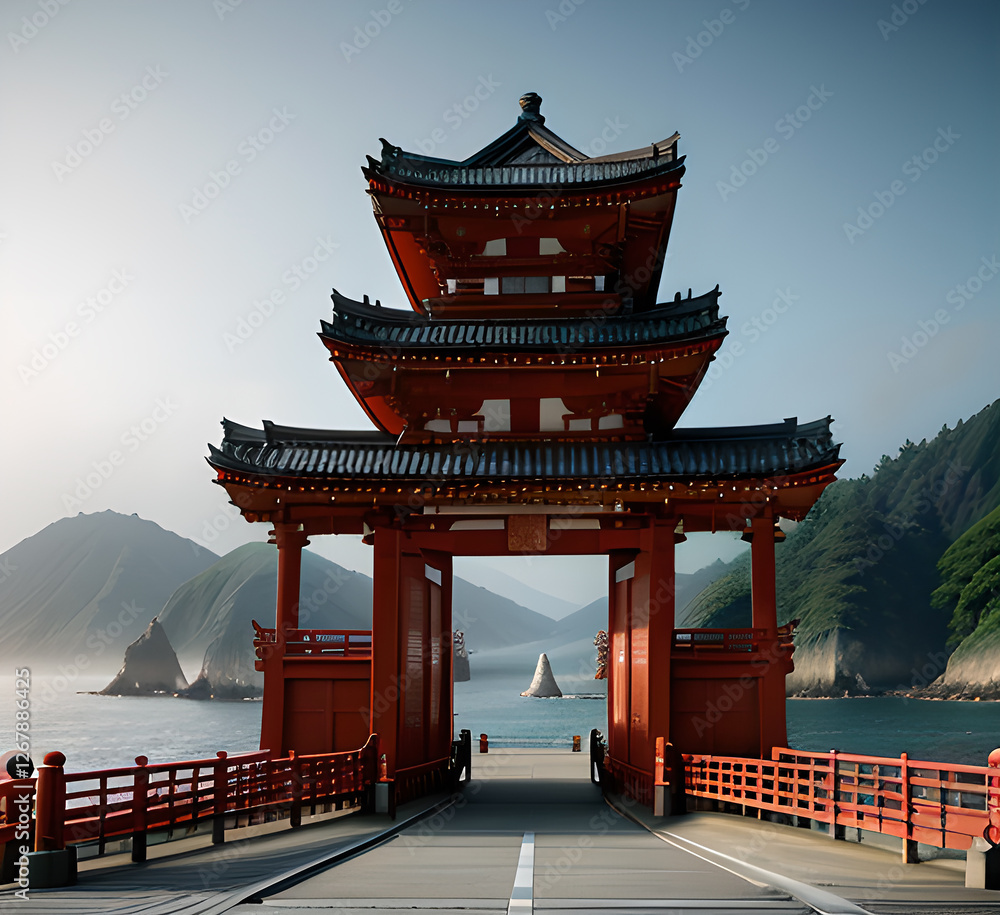 Obraz premium Editable Traditional Chinese Building Illustration in Flat Monochrome Style for Artwork Element of Oriental History and Culture Related Design.generative ai