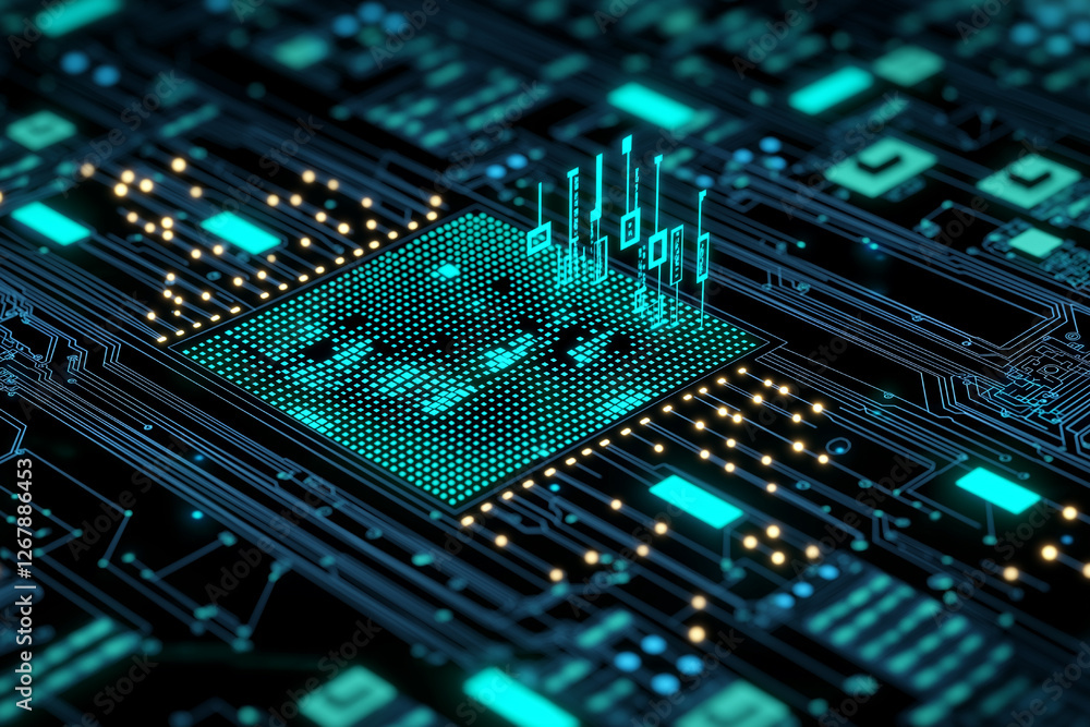 Glowing Circuit Board Microchip Digital Technology Glowing Circuit Board Microchip Digital Technology