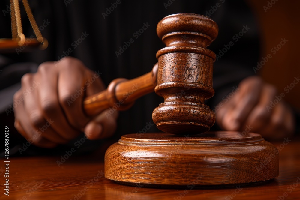 Close up of a male judge carefully writing a legal verdict in his office environment Close up of a male judge carefully writing a legal verdict in his office environment