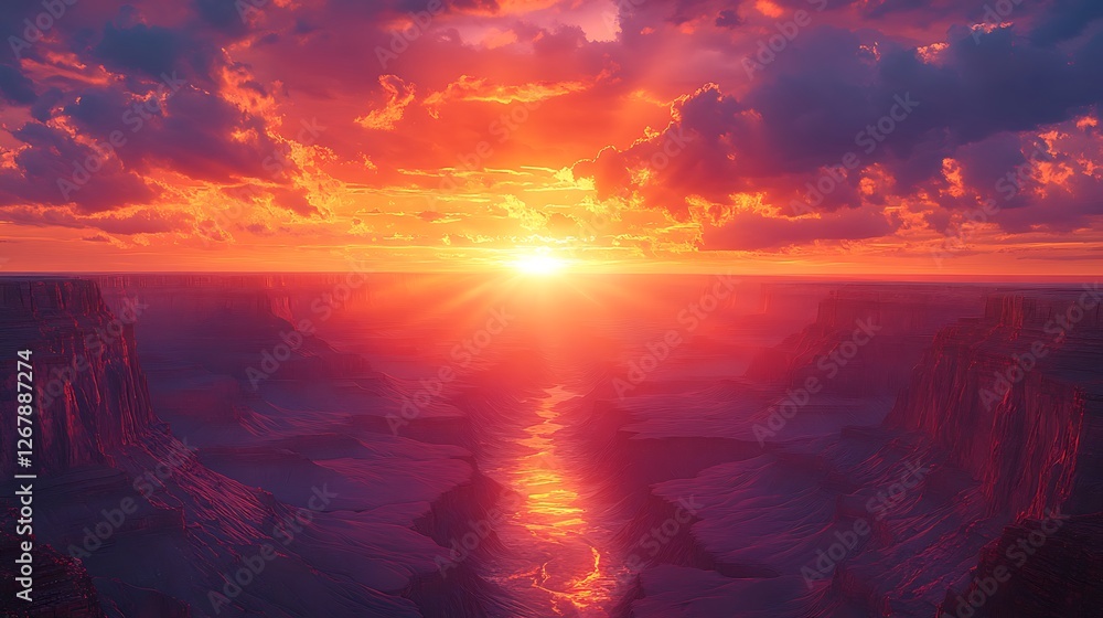 Fototapeta premium Dramatic canyon sunset grand fiery high resolution hd picture