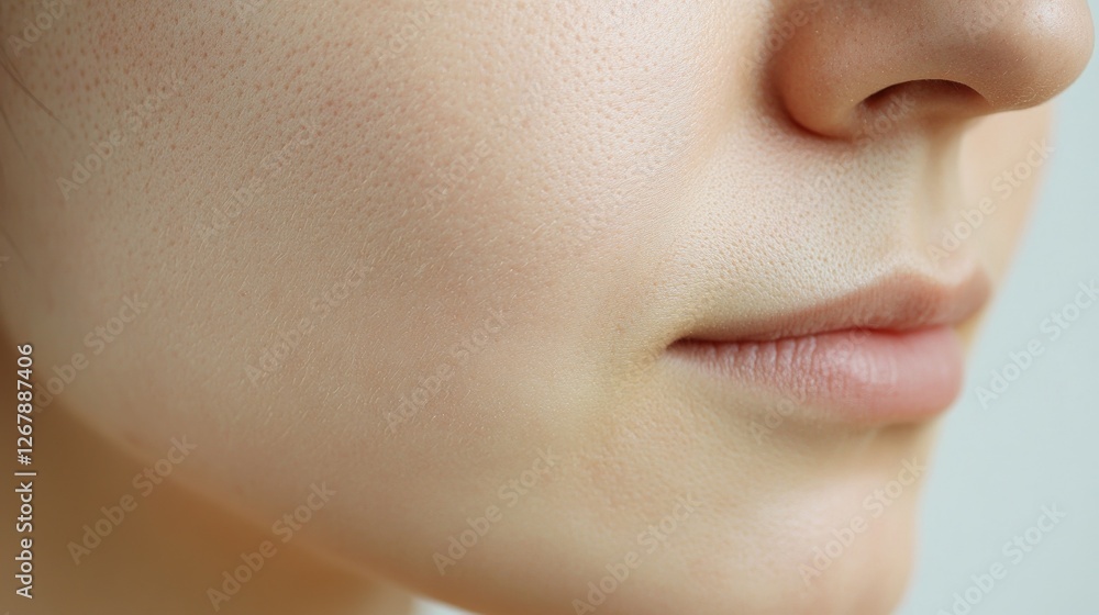 Obraz premium Close-up of female caucasian facial skin with smooth texture and natural complexion