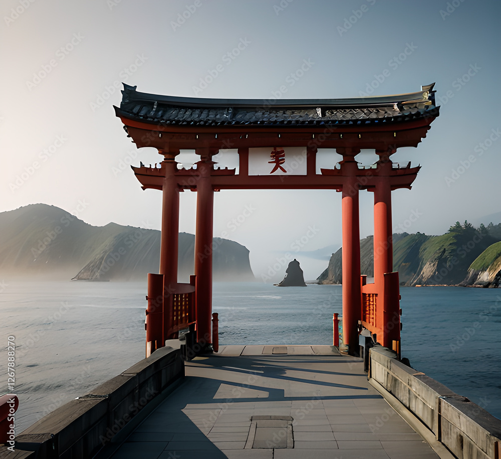 Editable Traditional Chinese Building Illustration in Flat Monochrome Style for Artwork Element of Oriental History and Culture Related Design.generative ai