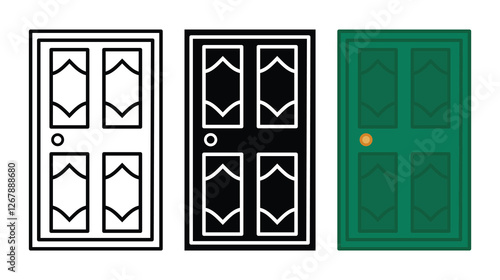 Three Door Styles: Line Art, Silhouette, and Full Color