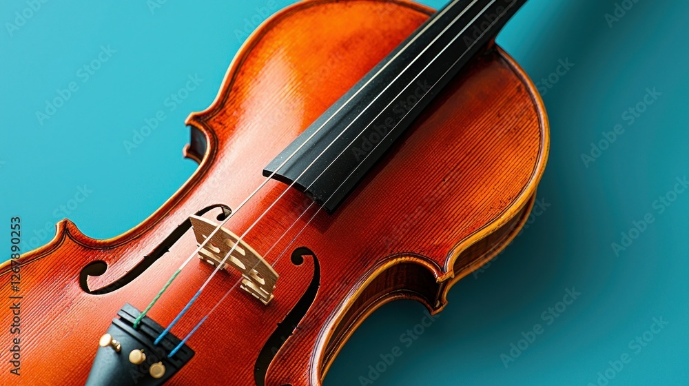 Close-up of a Violin on Teal Background Close-up of a Violin on Teal Background