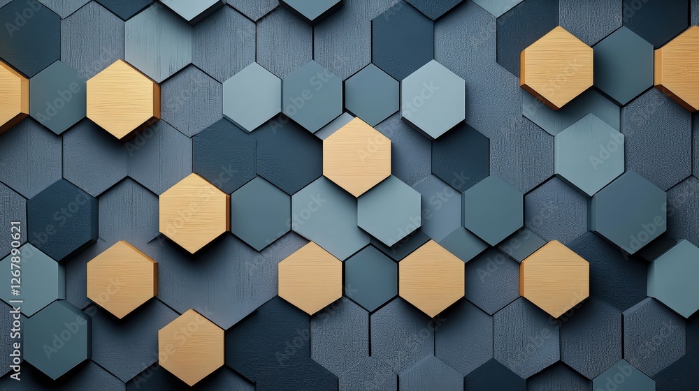 Stylish Hexagon Pattern in Blue and Gold Tones Stylish Hexagon Pattern in Blue and Gold Tones
