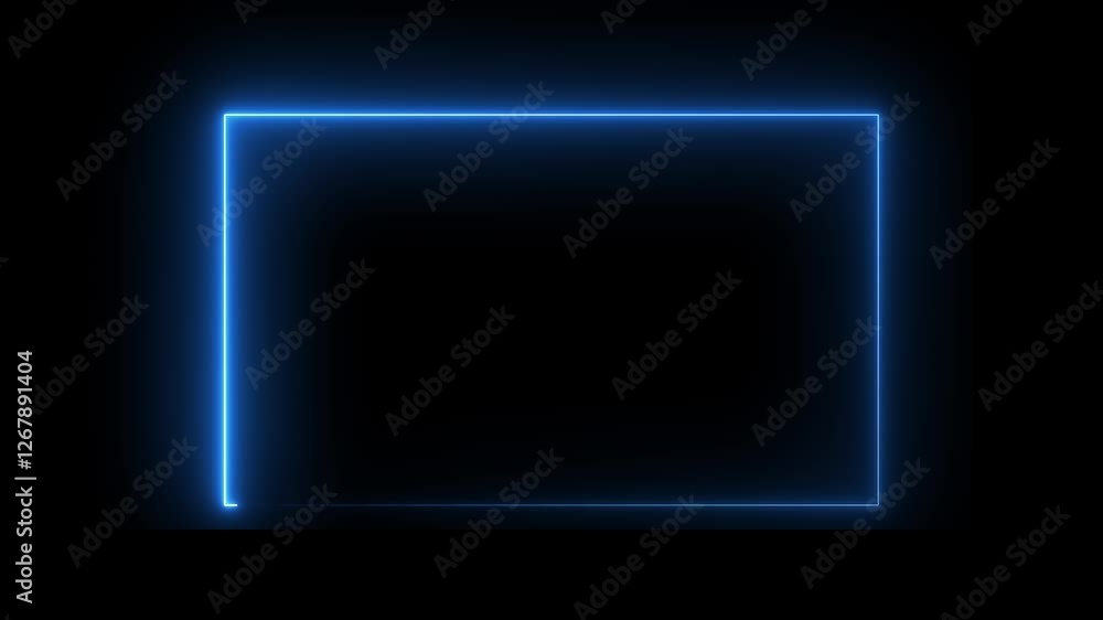 Rectangle animation by cyan color neon on black background. Neon box animation. Rectangle animation by cyan color neon on black background. Neon box animation.