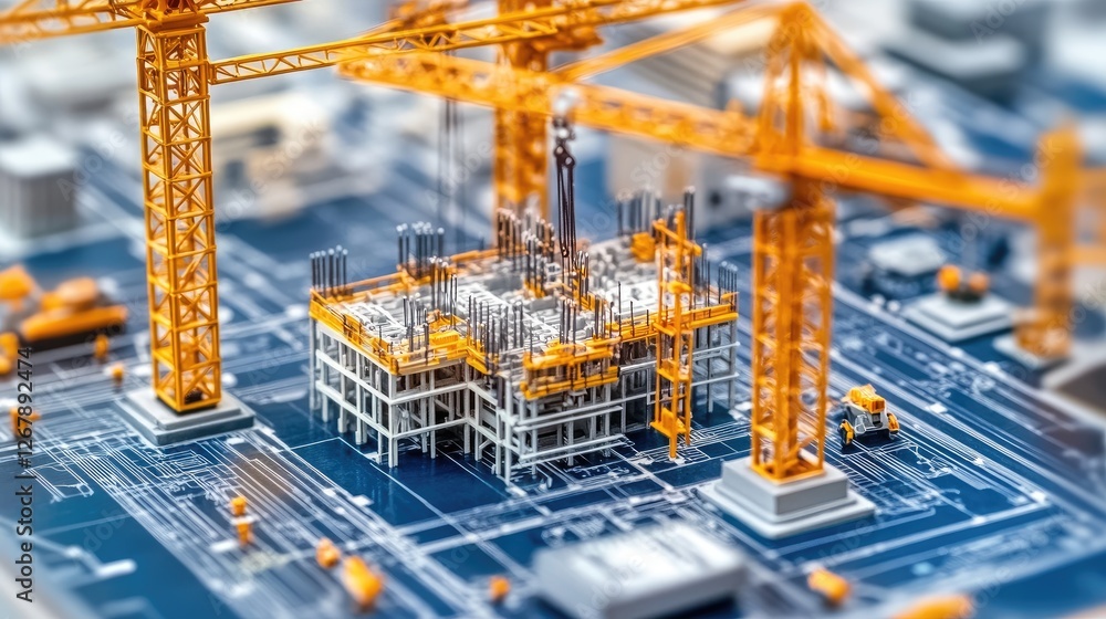 Obraz premium Open book with a shimmering screen, visualizing a hyper-efficient, AI-supervised construction hub