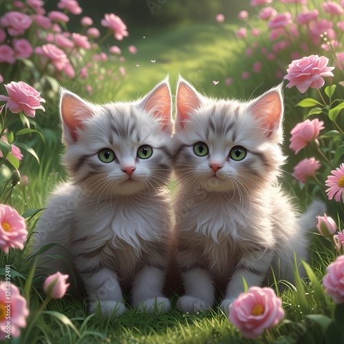 cat and flowers