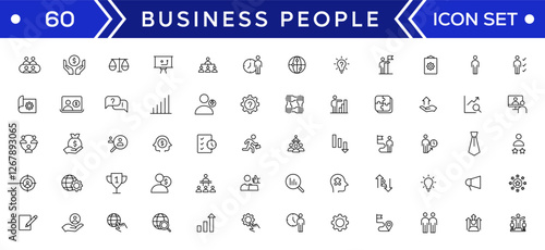 Business people line icons set. Teamwork, human resources, meeting, partnership, workgroup, success, leadership icon