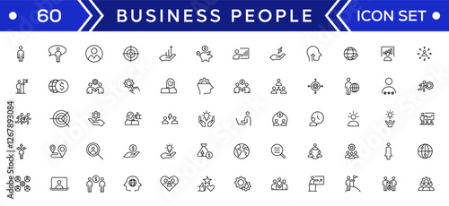 Business people line icons set. Teamwork, human resources, meeting, partnership, workgroup, success, leadership icon