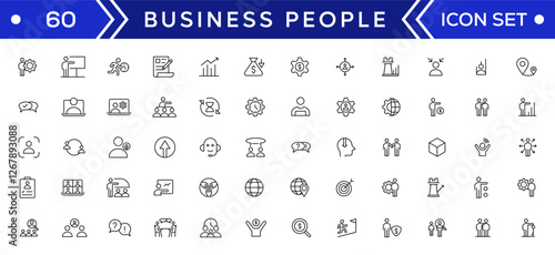 Business people line icons set. Teamwork, human resources, meeting, partnership, workgroup, success, leadership icon