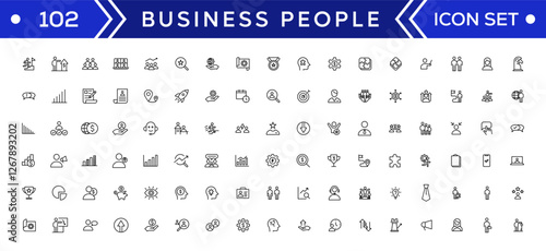 Business people line icons set. Teamwork, human resources, meeting, partnership, workgroup, success, leadership icon