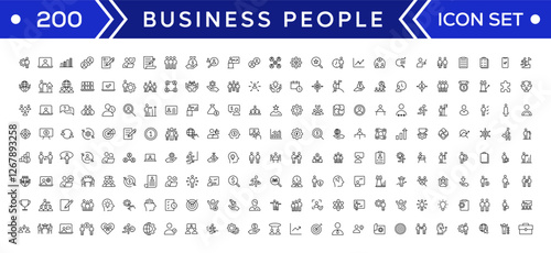 Business people line icons set. Teamwork, human resources, meeting, partnership, workgroup, success, leadership icon