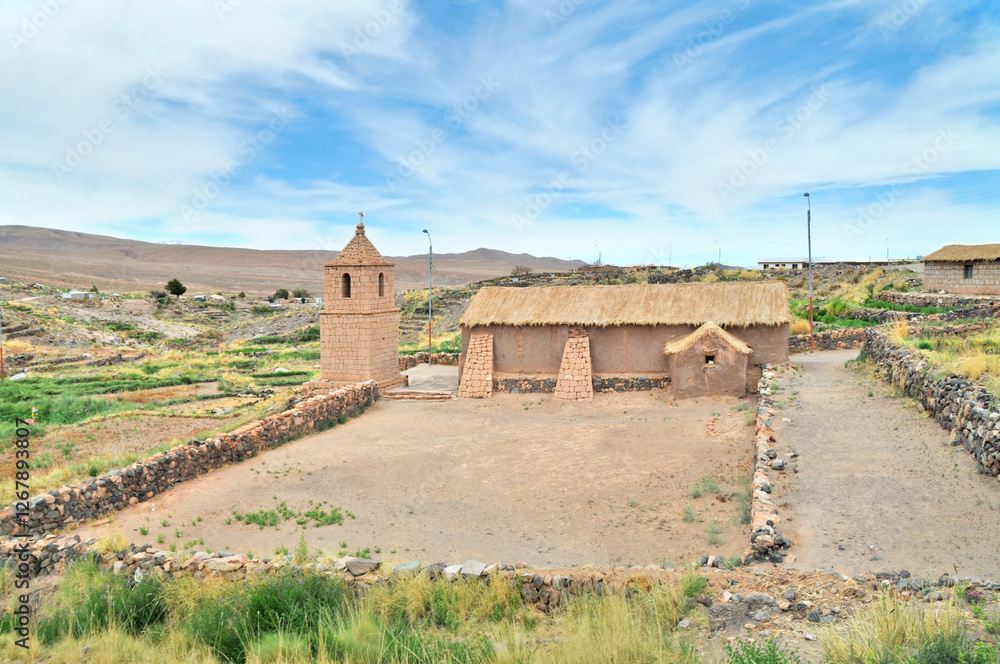 Colonial Old church in Socaire town located on Chilean Atacama Desert Colonial Old church in Socaire town located on Chilean Atacama Desert