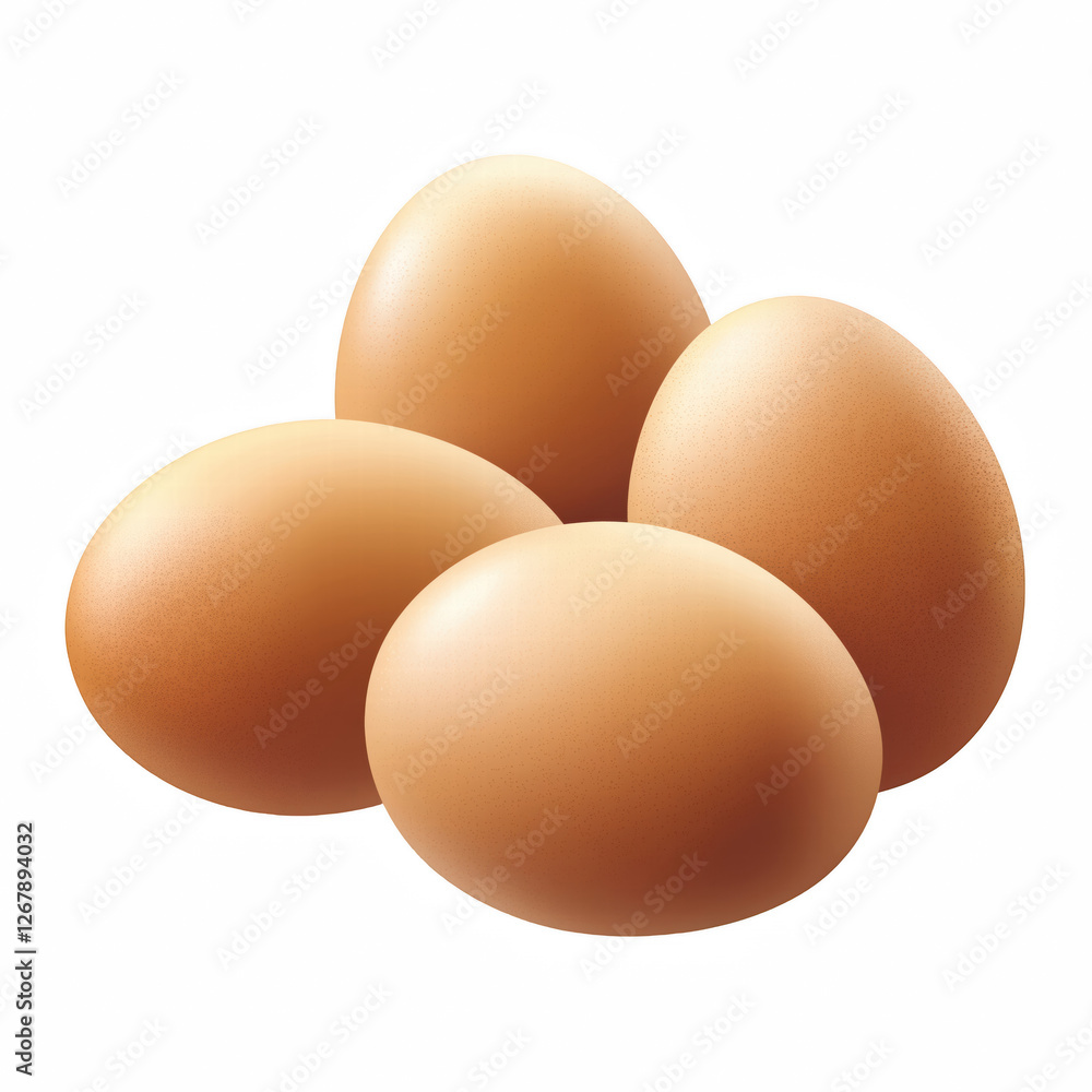 Realistic brown eggs, fresh organic food ingredient. Isolated on transparent background. Generative Ai.