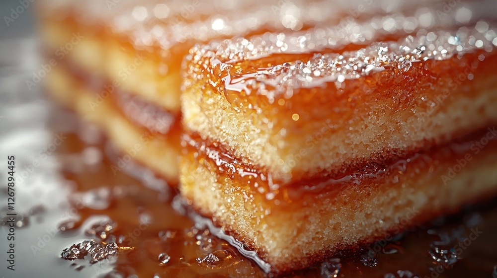 Close-up of layered honey cake slices on a plate
