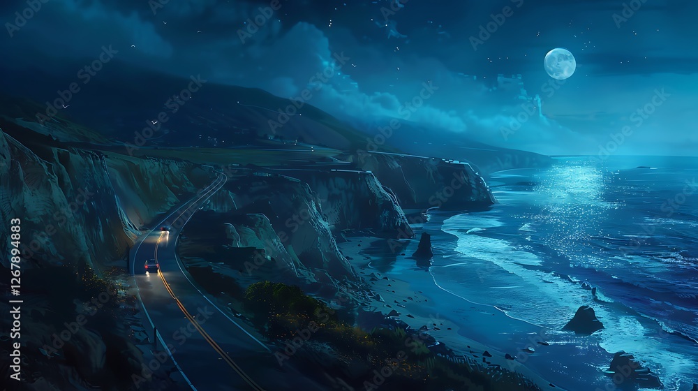 A road stretching along a cliffside overlooking a deep blue ocean A road stretching along a cliffside overlooking a deep blue ocean