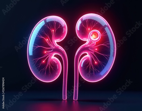 Glowing Human Kidneys 3D Render - Medical Illustration photo