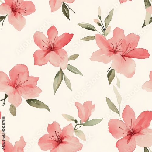 Delicate Pastel Flower Pattern with Soft Pink Floral Blooms and Green Foliage for Elegant Designs