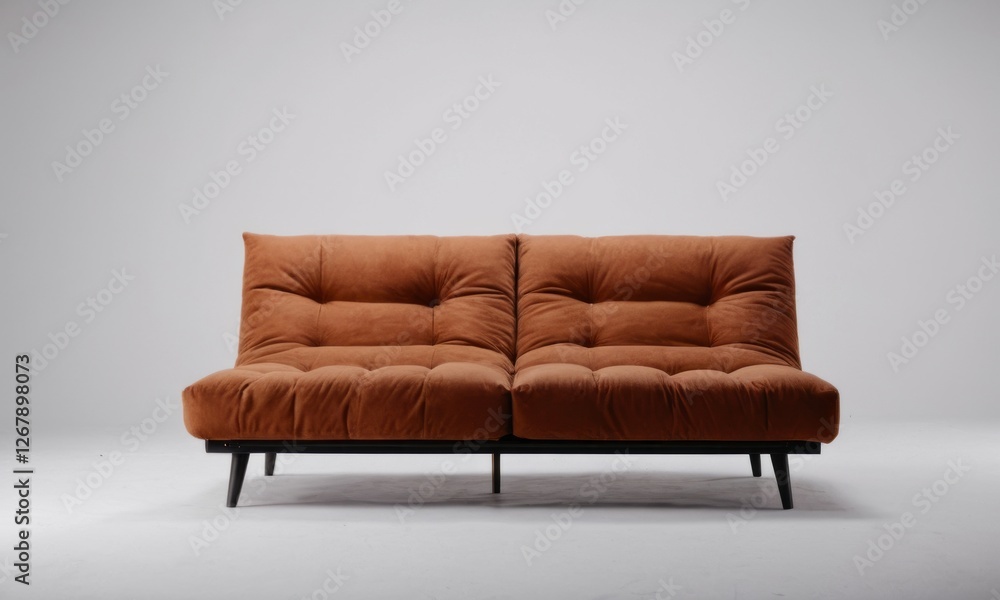 Fototapeta premium Stylish brown futon sofa with a modern design on a minimalist background.