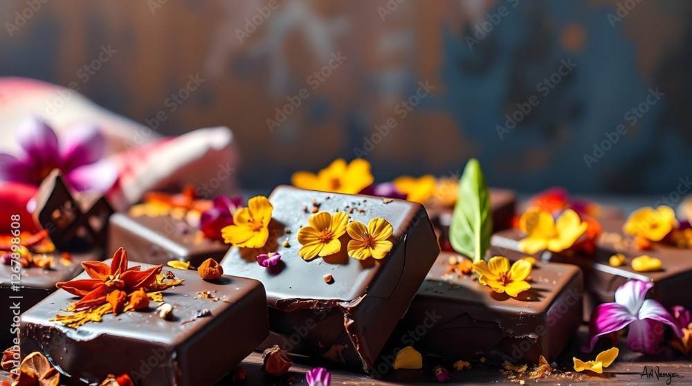 Assorted gourmet chocolates with flowers Assorted gourmet chocolates with flowers