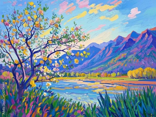 spring landscape with lake