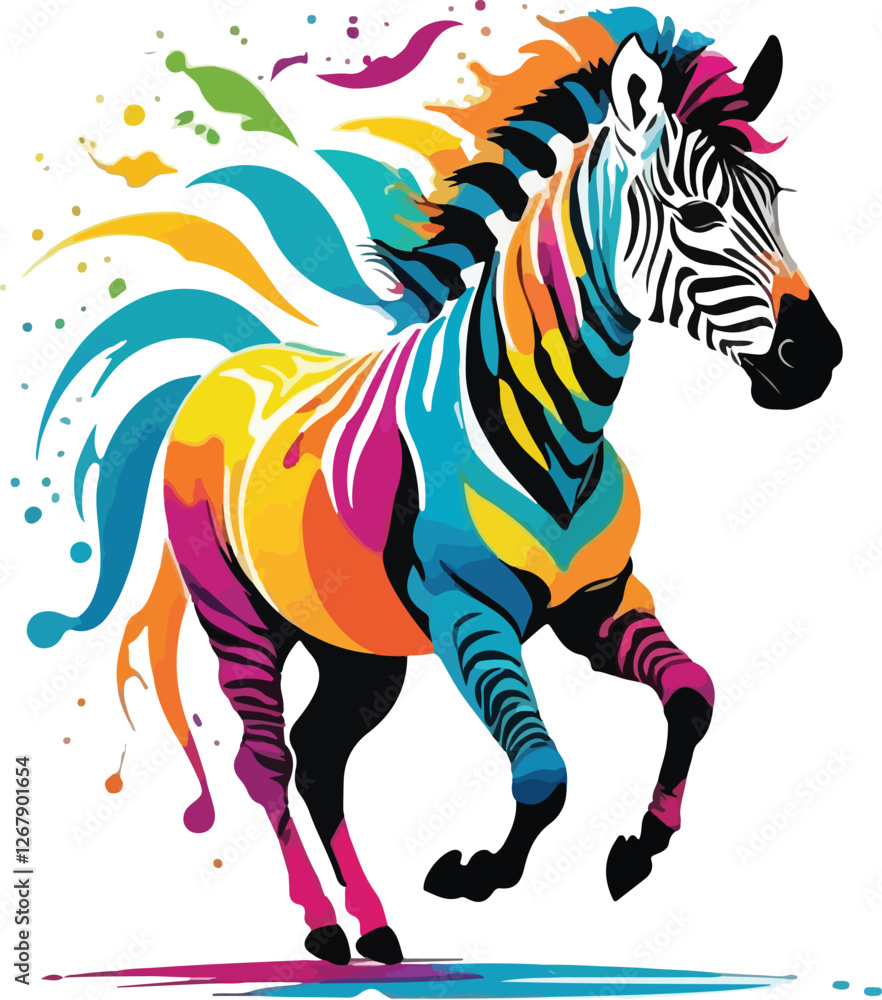 Fototapeta premium Colorful Zebra Illustration vector design, Zebra logo and icon Design, Zebra Illustration vector design