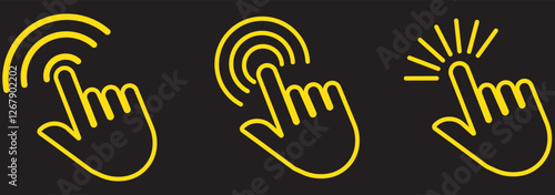 Computer mouse click cursor black line and flat arrow and hand icons set. Mouse pointer modern, simple, waiting or loading vector