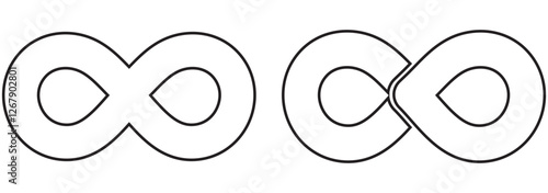 Simple flat black infinity symbols. Design elements for unlimited infinity, endless, eternity, loop, discontinuation, and repetition concepts. Vector