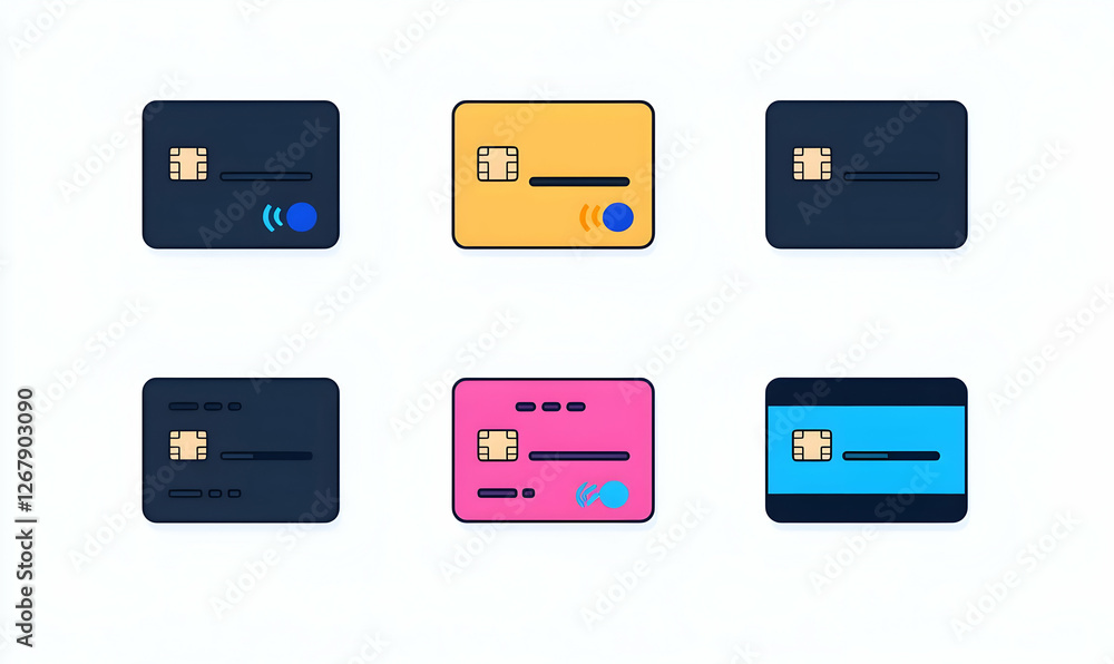 Colorful Credit Card Illustrations on a Light Background Colorful Credit Card Illustrations on a Light Background