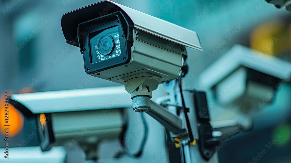 Surveillance technician inspecting a security camera setup A professional ensuring a camera is correctly installed and functional.