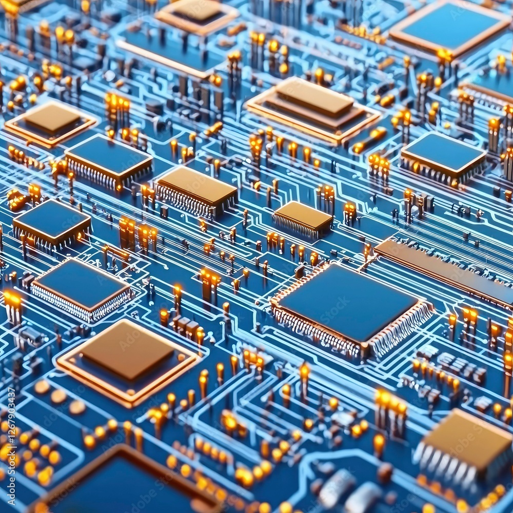 Abstract Close-Up of a Complex Circuit Board with Integrated Circuits and Microchips Abstract Close-Up of a Complex Circuit Board with Integrated Circuits and Microchips