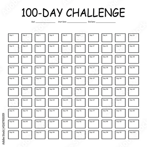 100 Day challenge calendar and goal Planner. Daily tracker with motivation word and goals. Plan your day make dream happen. Habit Tracker. Minimalist simple planner.