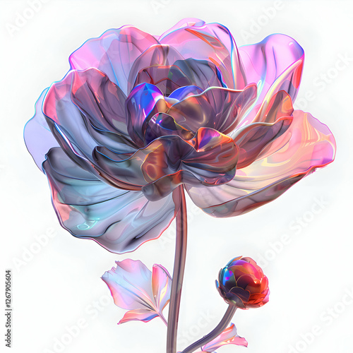 Iridescent Glass Flower. A Surreal Botanical Closeup