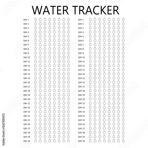Water tracker. Habit tracker for month. Template mockup. Vector personal organizer. Minimalist simple planner.