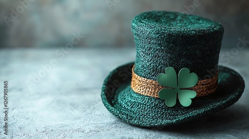 St. Patrick's Day green hat with shamrock detail. photo