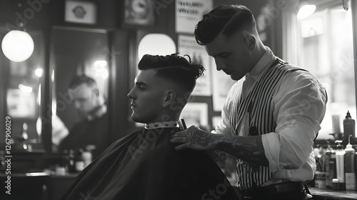 Two barbers working with their clients, skilled hands creating stylish haircuts