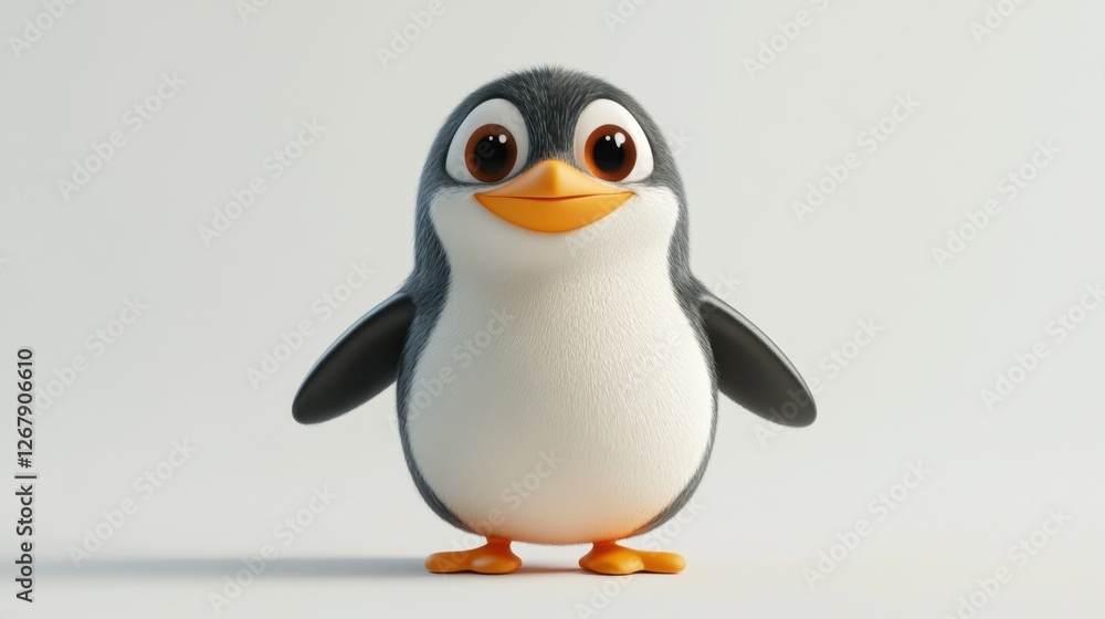 Fototapeta premium A cartoon penguin with a big smile on its face. The penguin is standing on two legs and has a black beak