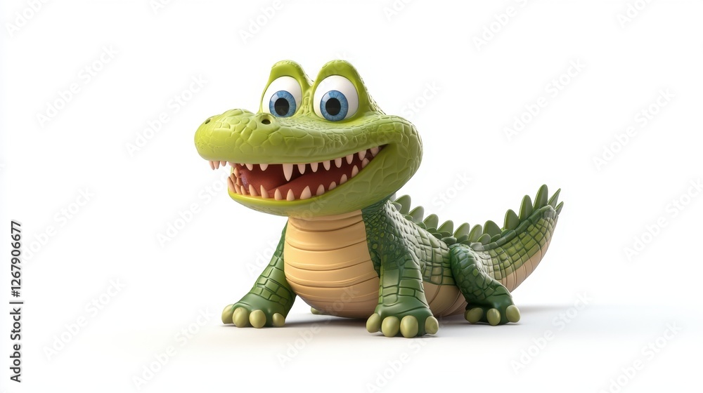 A cartoon crocodile with a big smile on its face. The crocodile is green and yellow A cartoon crocodile with a big smile on its face. The crocodile is green and yellow