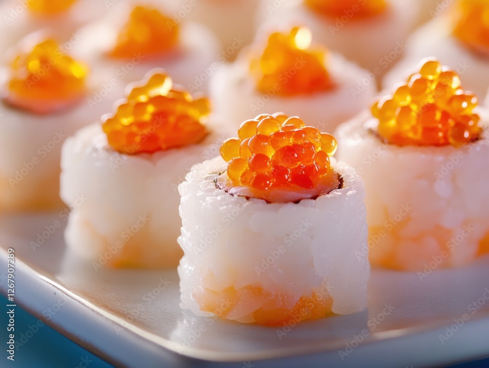 Sushi Rolls Topped with Fish Eggs Sushi Rolls Topped with Fish Eggs