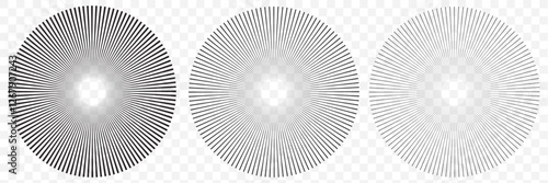 Radial circle lines. Circular radiating lines geometric design element. line burst vector illustration. Radial circle lines vector set. Circular element with radiating lines. Radial circle shape.EPS10