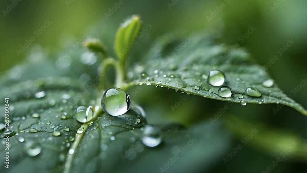 Water Drop on Leaf, Abstract Macro Photo of Plant with Droplets, Shallow Depth of Field for a Soft and Natural Aesthetic Water Drop on Leaf, Abstract Macro Photo of Plant with Droplets, Shallow Depth of Field for a Soft and Natural Aesthetic